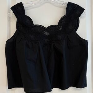 J. Crew Black Sleeveless Lace Trim Top